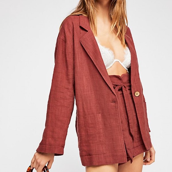 Free People Pants - FREE PEOPLE JOJO LINEN RUST TIE SHORTS JACKET SET